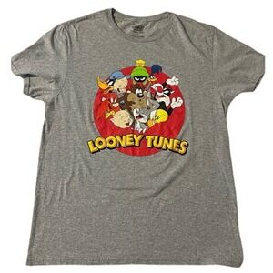 LOONEY TUNES Gray Short Sleeve Graphic T Shirt Cartoons Warner‎ Brothers Size L